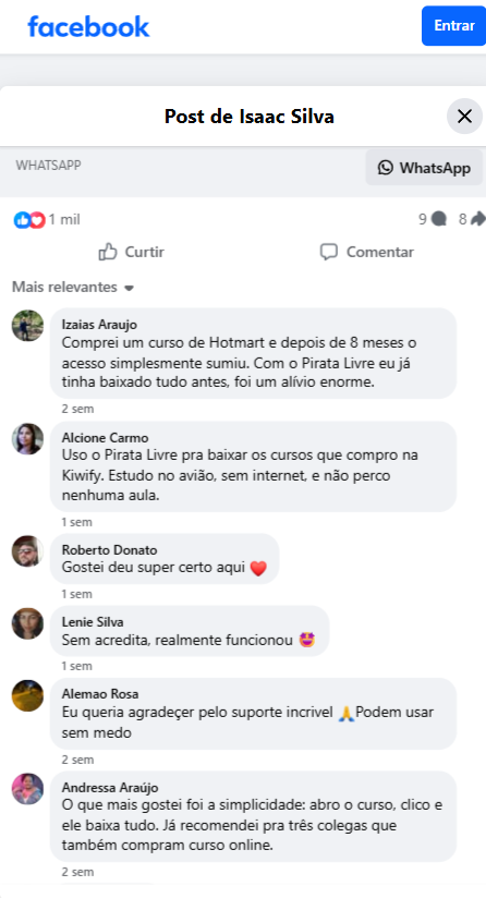 Depoimento sobre o Pirata Livre no Facebook